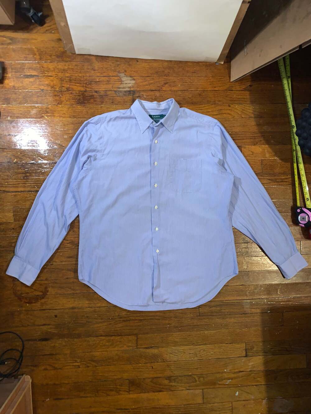 Lauren Ralph Lauren Dress Shirt Mens 16.5 36/37 Blue Pinstripe Cotton